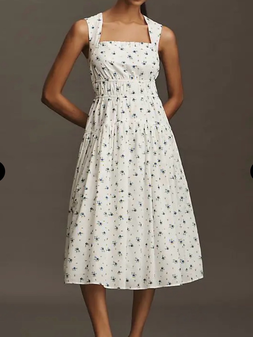 Avec Les Filles White Floral Square-Neck Midi Dress